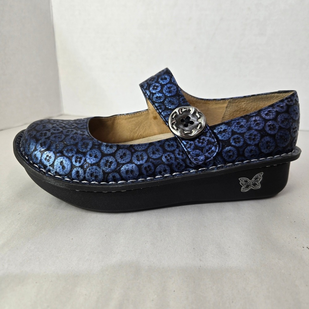 Alegria Size 6 Paloma Mary Jane Metallic Leather Button Embossed Clogs #1306 - Picture 10 of 11